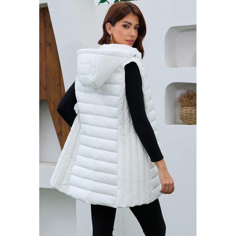 MODERN BUBBLE Long Puffer Vest for Women with Hood Lightweight