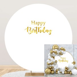 OERJU 5x5ft Happy Birthday Round Backdrop Cover Polyester White Background for Photography Circle Backdrop Cover Baby Shower Birthday Party Decoration Banner Photo Booth Props, 5x5ft-Diameter