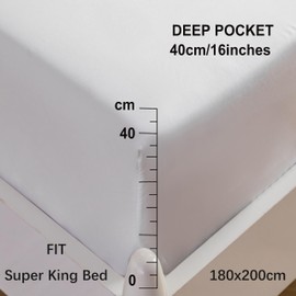 MOHAP Warm Super King Size Fitted Sheet Grey with Extra Deep 16 inch 40 cm Pocket Bed Sheet Only Bedsheet Brushed Microfiber Bottom Sheet for Super King Bed 180x200 Grey