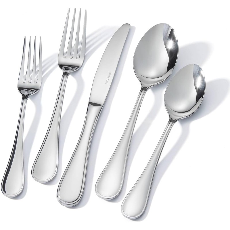 KINGSTONE 60 Piece Teardrop Silverware Set for 12, 18/10 Stainless