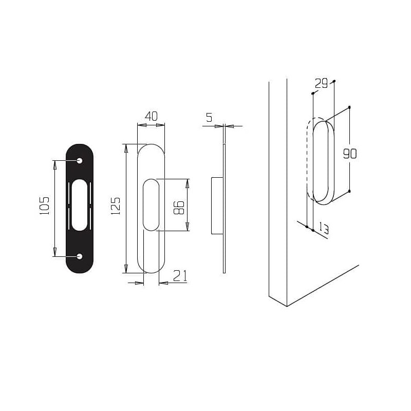 JUVA TRION-R 3663 Modern Shell Sliding Door Handle Oval Sliding