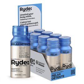 Ryde Relax Shot | Raspberry Flavor | 8 pack of 60 ml Relax shots | Calming Ginseng & Chamomile | Zero Calories, Zero Sugar and Vegan