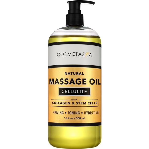 Large Cellulite Massage Oil with Collagen & Stem Cells- 100% Natural Cellulite Oil, Highly Absorbable, Deeply Penetrates The Skin- Firms, Tones, Tightens & Moisturizes Skin by Cosmetasa (16.9 oz)