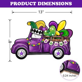 Bolisom Mardi Gras Purple Truck Front Door Sign, Fleur De Lis Love Heart New Orleans Carnival Wood Door Hanger Outdoor Outside Porch Decor, Masquerade Wooden Wreath Indoor Wall Hanging Decoration