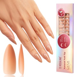 ROSALIND Deep Nude Almond Nail Tips, 200 PCS Natural Brown Nude Nail Tips Full Cover Acrylic Nail Tips, Nude Pre-colored Fake Press On Nails Nail Extensions 20 Sizes Manicure Artificial Nails