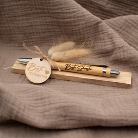 VmG-Store Wooden Ballpoint Pen Gift Idea for Mother's Day Mum Father's Day Birthday Dad Grandma and Grandpa Work Colleague Girlfriend Boyfriend (No Name of Choice, 05 Beste Schwester)