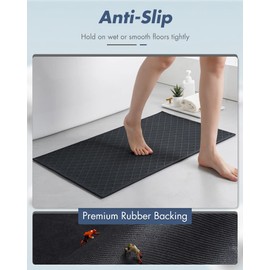 AMOAMI Ultra Thin Bathroom Rugs, Rubber Backed Bath Mats for Bathroom Non Slip, Absorbent Bathroom Mat for Floor, Shower, Sink(20"x 32", Black)