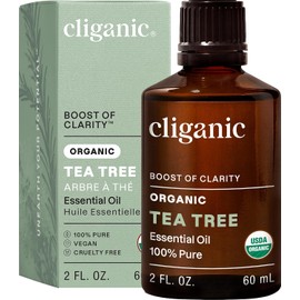Aceites esenciales de árbol de té orgánico Cliganic, 60 ml - un solo ingrediente - Aceite difusor y de aromaterapia - Sin aditivos sintéticos