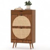 Rattan Shoe Cabinet, Semi Circle, 2 Flip Drawers, Warm Walnut