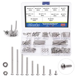 Glarks 222Pcs Machine Screw Assortment Kit #6-32 Stainless Steel Phillips Pan Head Assorted Nuts Bolts and Flat Washers Set, 304 Stainless Steel Machine Screws Assortment Set with Storage Case