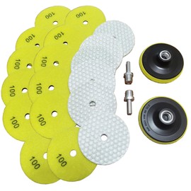 16 Packs Dry Diamond Polishing Pads Grit 100, 4 Inch Dry/Wet Granite Sanding Pad for Bufffing Marble Quartz Concrete Stone Tiles Used for Grinder Polisher Drill