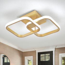 CANEOE Led Hallway Light, 6000K Cool White Modern Led Ceiling Light Fixtures, Gold Square Flush Mount Ceiling Lights for Hallway Living Room Bedroom Kitchen Ceiling Lamp (Gold, Square)
