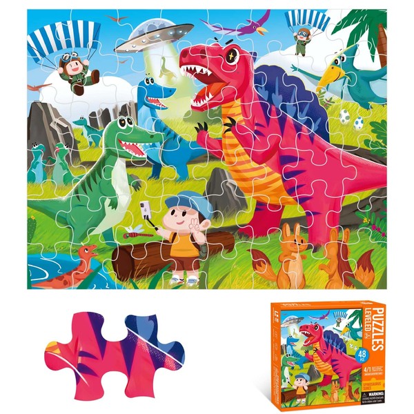 Dinosaur Puzzles for Kids Ages 3-8,48 Pieces Jigsaw Puzzles for