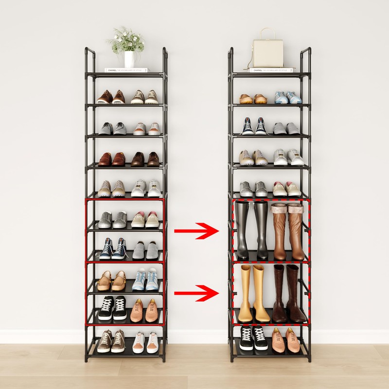 MUAHRCE 10-Tier Tall Shoe Rack for Closet, Entryway, Adjustable Sturdy