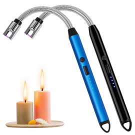 2-Pack Plasma Arc Lighters – Rechargeable USB Candle Lighters with Flexible Neck, Windproof & Flameless, Blue + Black Set for Gifting, Camping, BBQ