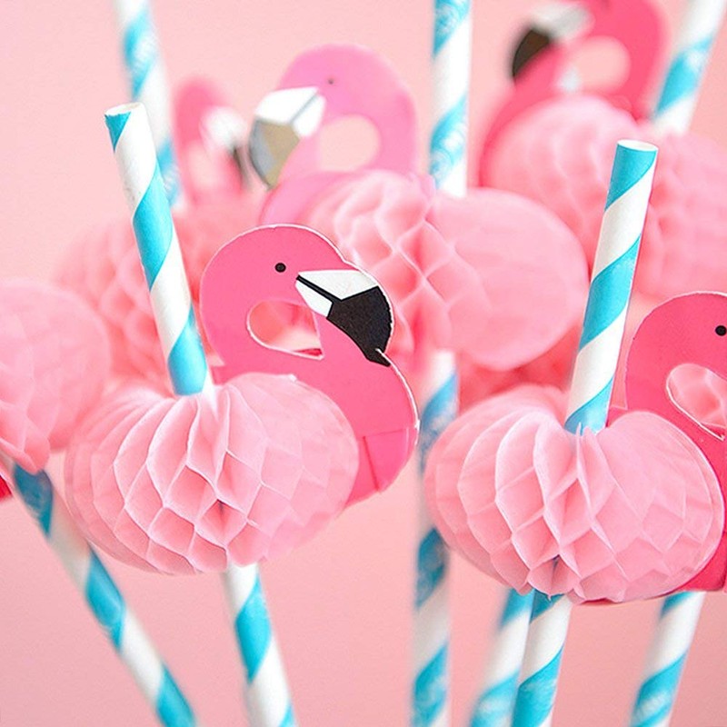 Flamingo Paper Straw Decorations, 50 PCS Disposable Cocktail Drinking Straws