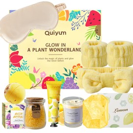 QUIYUM Beauty Set für Damen, 8 teiliges Bade Geschenkset mit Zitronenduft und Grußkarte, ideales Geburtstags oder Muttertagsgeschenk