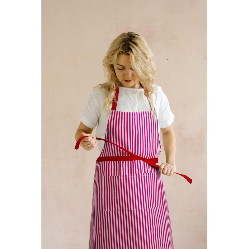 Zihuatailor Striped Apron with Pockets for Women Cooking Apron for