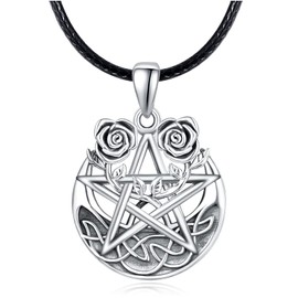 Dreamboat Pentagram Necklace Pentacle Necklace Rose Necklace Celtic Knot Moon Necklaces For Women Sterling Silver Witchy Necklaces For Women Witchy Jewelry For Women Witchy Gifts For Women
