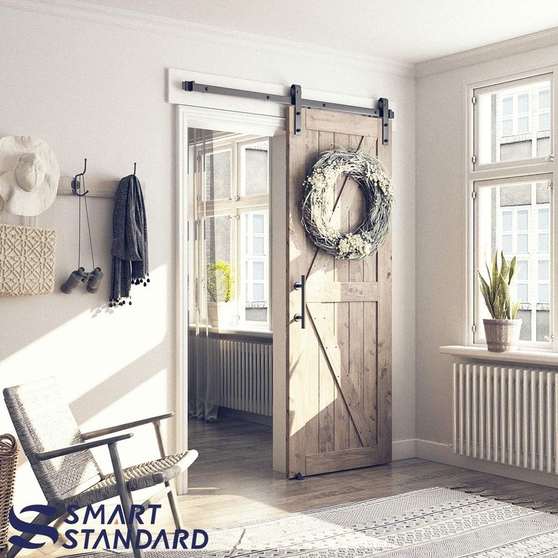 SMARTSTANDARD 5.5FT Sliding Barn Door Hardware Whole Kit (Include 5.5ft