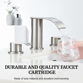 Ultimate Unicorn 8 inch Bathroom Faucet Brushed Nickel, Waterfall Bathroom Sink Faucet with Metal Pop-up Sink Drain Stopper and 2 Supply Hoses,2 Handle Widespread Faucet for Vanity Sink 3 Holes