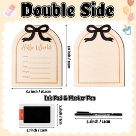 R HORSE Baby Birth Announcement Sign - 3D Coquette Black Bow Wooden Baby Birth Sign with Marker Pen for Newborns Hand and Footprints, Newborn Announcement Board with Ink Pad for Unisex Infant Photo Props