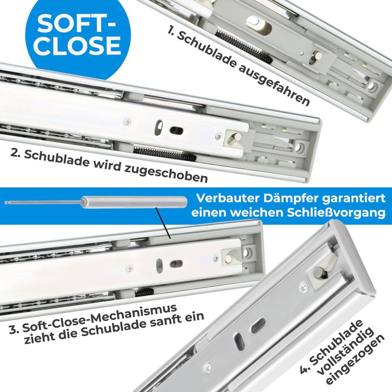 Drawer Runners, Pack of 2, Full Extension, with Self-Closing &