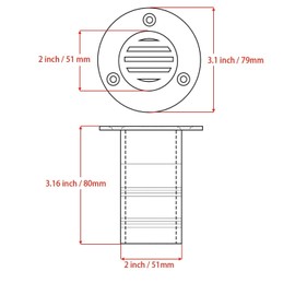 Yanyu 2 inch (50mm) Boat Deck Drain Marine 316 Stainless Steel Yacht Boat Floor Drain Scupper for 50MM Inner Diameter Pipes with Screws