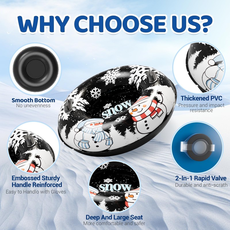 Inflatable Snow Tubes for Kids and Adults, Cold-Resistant Thickened Heavy