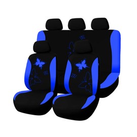 HZEL Car Seat Cover Full Set, Soft Breathable Butterfly Print Vehicle Front and Rear Split Bench, Comfortable Dustproof Auto Interior Chair Protection Cover, Universal for SUV Van Truck (Blue)