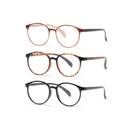 PEYEOISD 3Pcs Fashion Round Reading Glasses 1.0 Women/Men, Super Light Blue Light Blocking Readers, Retro Anti Glare/UV Eyewear