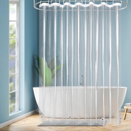 EurCross Extra Wide Transparent Anti-Mould Shower Curtain 240 x 200 cm with 5 Magnets Bottom, Plastic Waterproof PEVA Shower Curtains for Bathroom Bathtub with 16 Rings