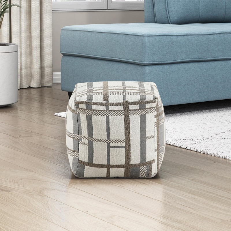 Lexicon Pouf Ottoman, Square Ottoman Foot Rest, Jacquard Fabric Pouf,