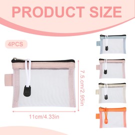 SGERUFZ Pack of 4 mesh zip bags, small mesh bag with zip, make-up zip pockets, small cosmetic bag, portable travel zip bags for lipstick, headphones
