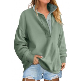 ANRABESS Womens Oversized Sweatshirt Long Sleeve Henley Pullover Tops 2025 Fall Casual Button Up Loose Fit Teen Girls Outfits Green Large