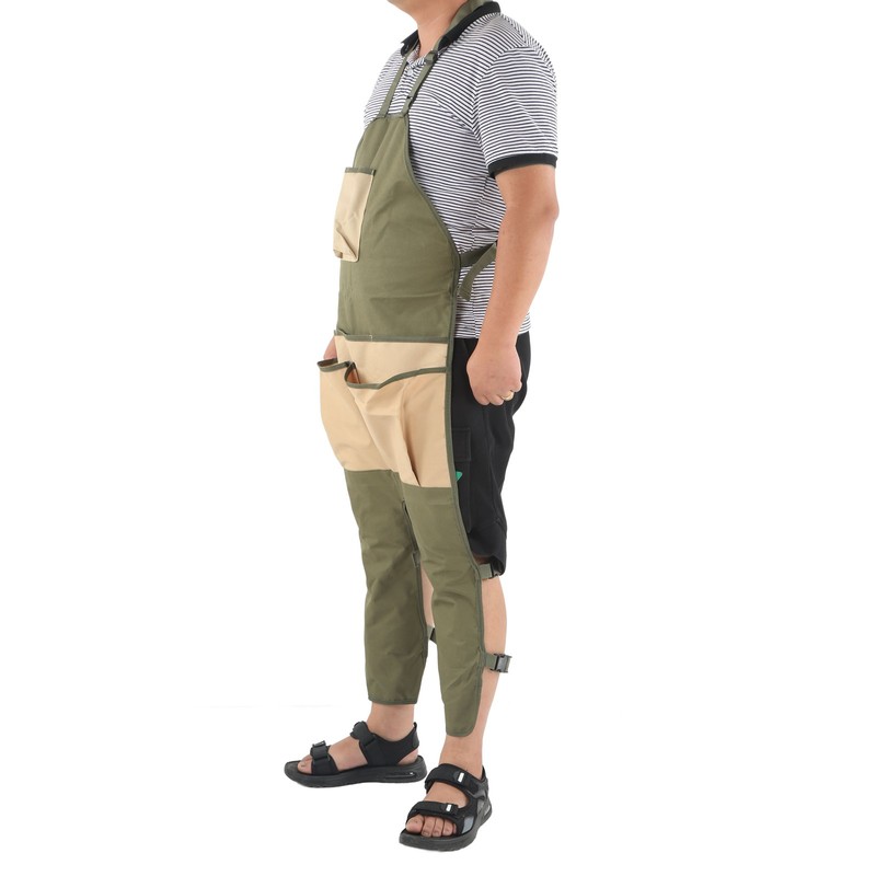 Gardening Apron Green Khaki 600D Oxford Fabric Multiple Pockets Durable