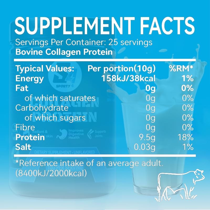 Sporty4 Collagen Powder - Bovine Protein Peptides - High Protein