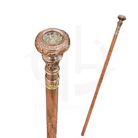 39 Inch Brass Handle Walking Stick with Compass – Gentleman’s Vintage Black Cane for Men and Women, Stylish and Functional Accessory