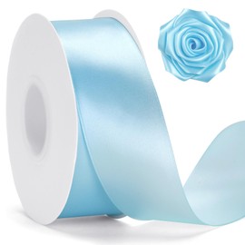 KINGLAKE Baby Blue Satin Ribbon – 1 1/2'' x 100 Yards Polyester Light Blue Ribbon for Gift Wrapping, Baby Shower, Wedding, Party Decoration, DIY Crafts, Floral Bouquets and Wreath Bows