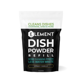 ELEMENT Dish Powder | Grease-Fighting Dish Soap | No Harsh Chemicals, Liquidless, Plastic-Free | Plant-Based Pouch | 16 OZ (Citrus + Vanilla, 16 OZ Refill Pouch)