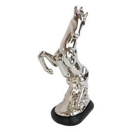 Modern Chic Silver Plated Ceramic Endor Rearing Prancing Equine Horse Figurine