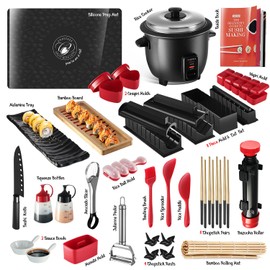 CraftZee Sushi Making Kit - Complete Sushi Maker Kit with Bazooka Roller, Rice Cooker, Onigiri, Nigiri & Musubi Mold, Rice Ball Mold, Bamboo Rolling Mat, Knife, Guide Book & More