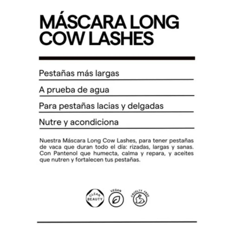Máscara de Pestañas Sarelly Long Cow Lashes Negra con Pantenol
