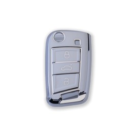 RUXYAXFOL 2 x White Silver TPU Car Key Cover Case Fit VW Tiguan Touran Seat Leon Fabia Ibiza Skoda Fabia Octavia Superb Polo Golf 7 Mk7