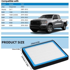 VEHITO HEPA Cabin Air Filter for RAM 1500 2016,2017,2018