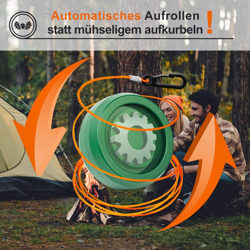 VON STEINEICH Automatic Camping Washing Line [10 m] Automatic Roll-Up