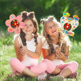 DoodleDoo 9 Pack DIY Wind Spinner Wood Painting Kit for Kids, Wooden Painting Arts & Crafts for Boys Girls Ages 4-6 6-8, Creative Art Toys for Boys Girls Birthday Party Gift