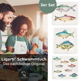Ligarti® Sponge Cloths Made of Wood (100% Eco & Washable) Set of 3 Dishcloths Sustainably Compostable I All-Purpose Cloths for the Household Made in Germany I Dishcloths, Washing Up Sponge (Colourful