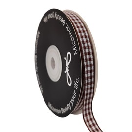 Micomon Brown Gingham Ribbon 25 Yards Christmas Ribbon for Crafts Plaid Checked Ribbon 100% Polyester (3/8", Brown)
