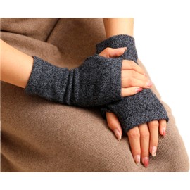 Prettystern Cashmere Wool Women's Pulse Warmer Fingerless Gloves Hand Warmers, Dark grey mottled